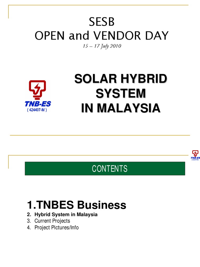 TNB-ES Solar Hybrid System in Malaysia | PDF | Renewable Energy ...