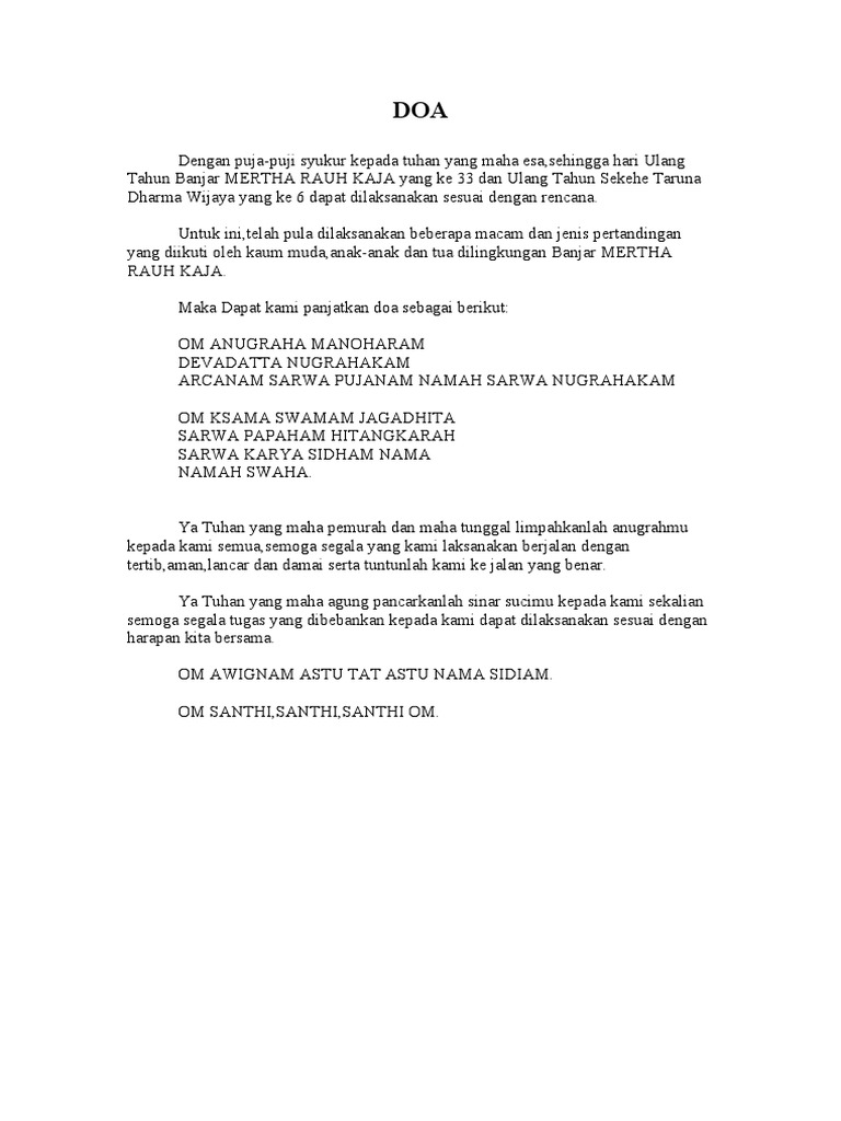 Doa Untuk Acara Ulang Tahun Pdf