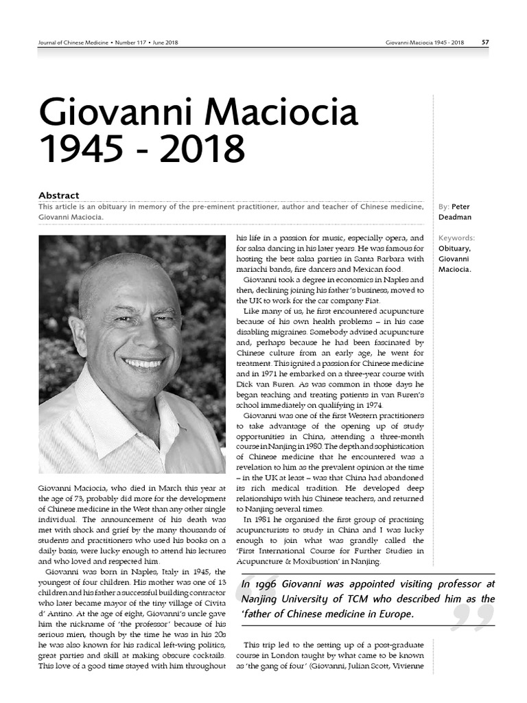 Giovanni Maciocia 1945 - 2018 | PDF | Traditional Chinese Medicine ...
