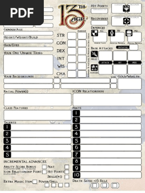 13th Age Character Sheet Pdf Pdf