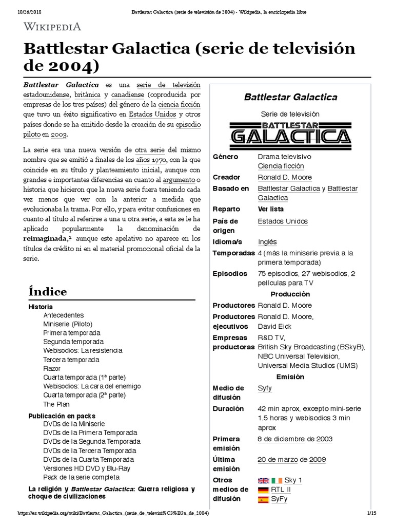 Todas Las Criaturas Grandes Y Pequeñas Serie Wikipedia Battlestar Galactica (Serie de Televisión de 2004) - Wikipedia, La  Enciclopedia Libre | PDF
