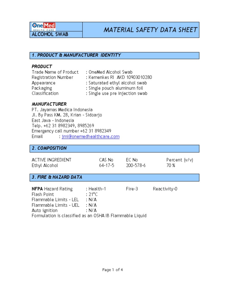 Alcohol Swab MSDS Provides Safety Data | PDF | Dangerous Goods | Chemistry