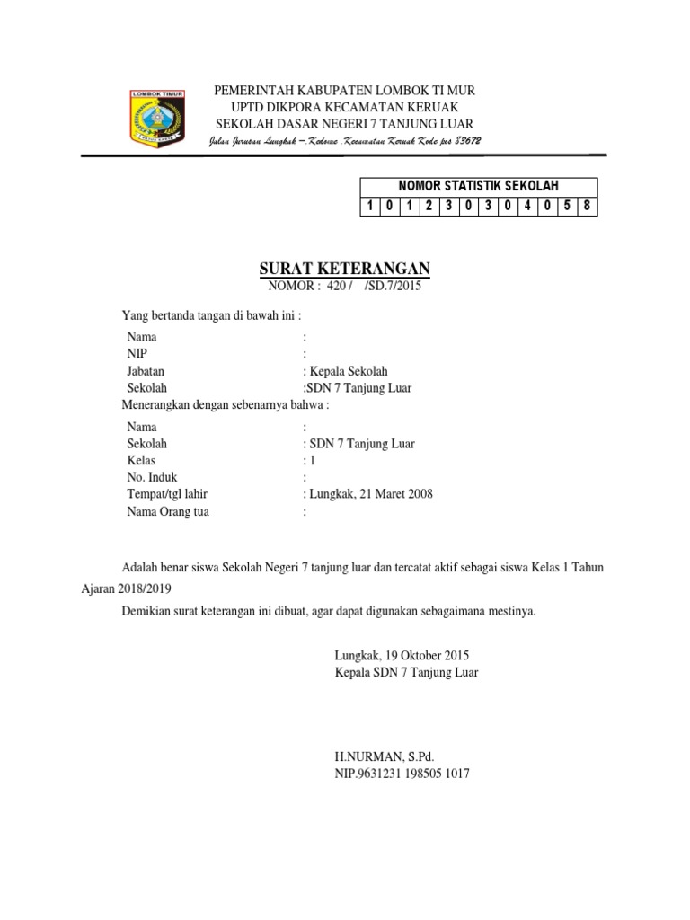 Surat Keterangan Nomor Statistik Sekolah 1 0 1 2 3 0 3 0 4 0 5 8