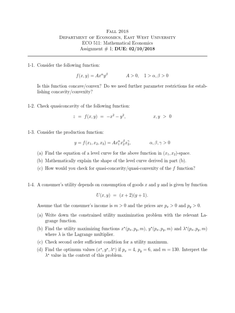 Mathematical Economics Exam Pdf