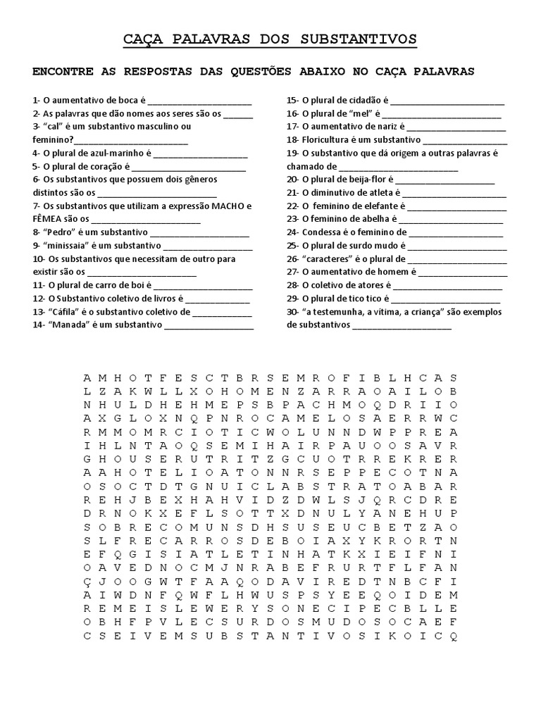 CAÇA PALAVRAS Adjetivos, Exercícios Português (Gramática - Literatura)
