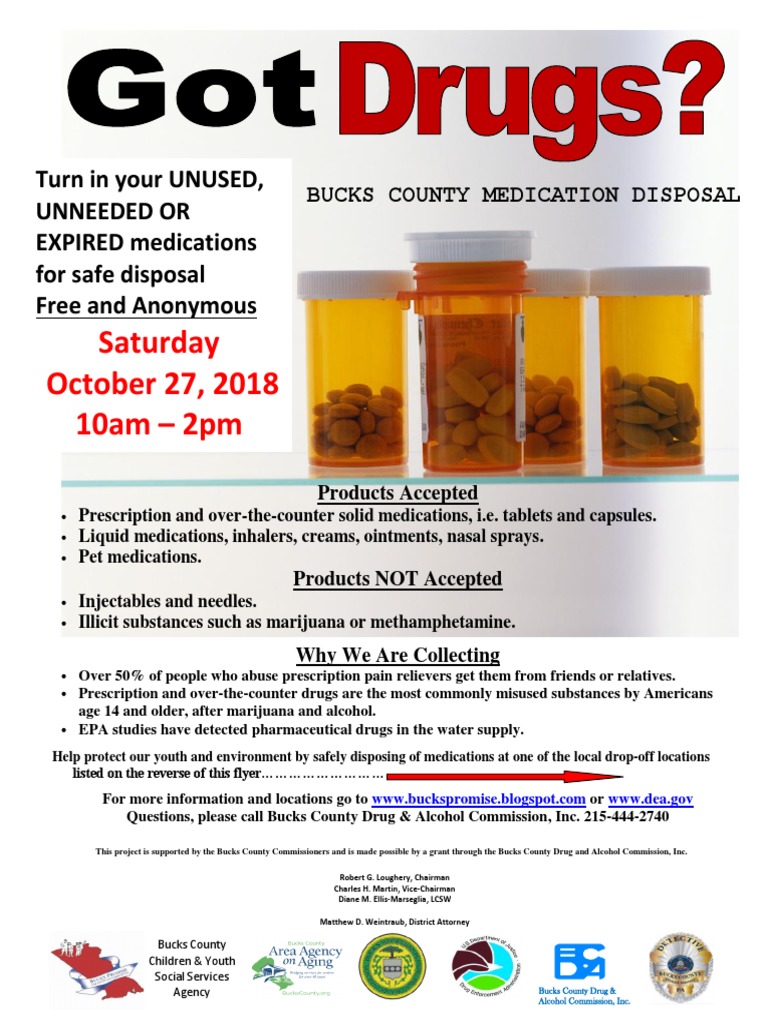 Bucks County Drug Take Back Day Flyer Healthcare Industry Pharmacy