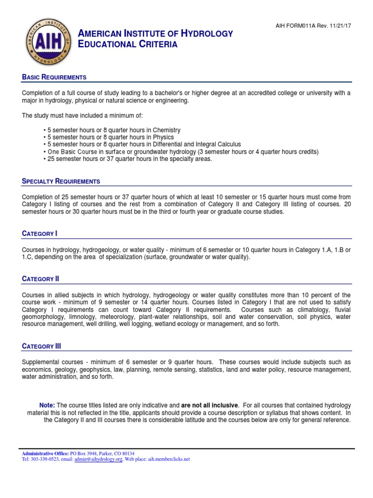 Educational Requirements PDF Hydrogeology Hydrology