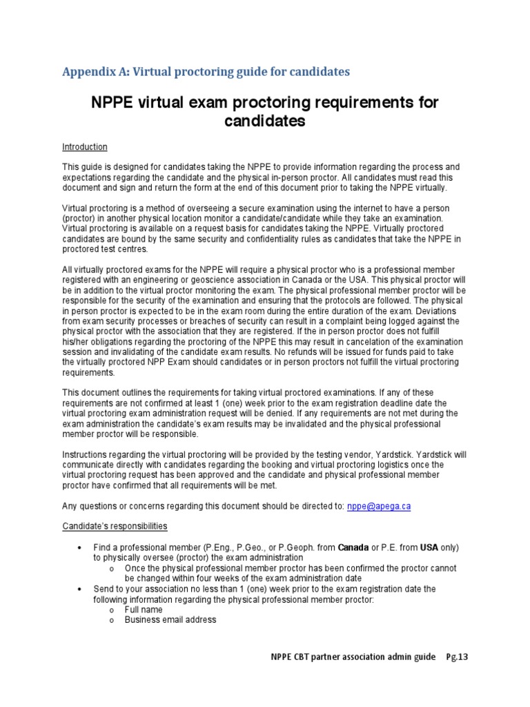 NPPE Virtual Exam Proctoring Requirements For Candidates | PDF ...