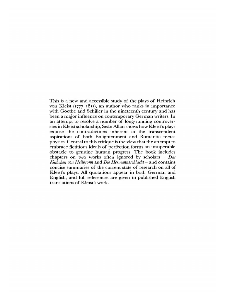 Cambridge Studies In German Sean Allan The Plays Of Heinrich Von Kleist Ideals And Illusions 1996 University Press Epistemology Cognitive Science 