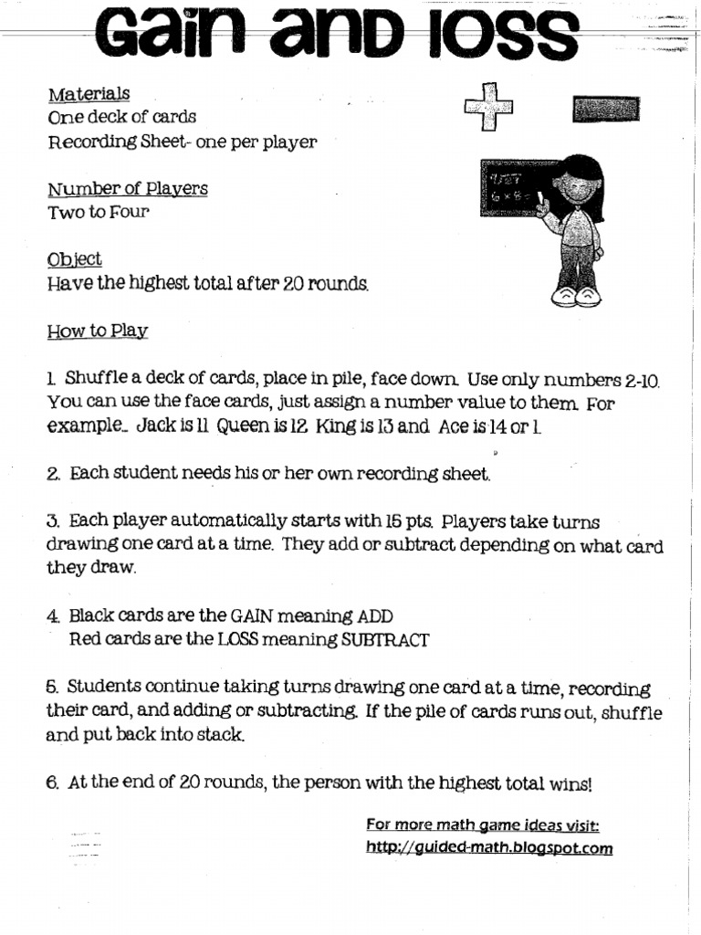 Gain and Loss Math Game | PDF