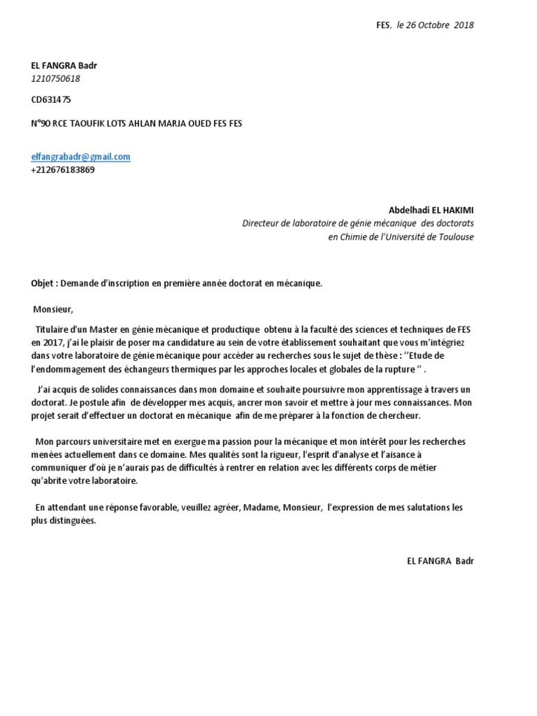 Lettre De Motivation Dut MÃ©canique Et Productique  Berkata o