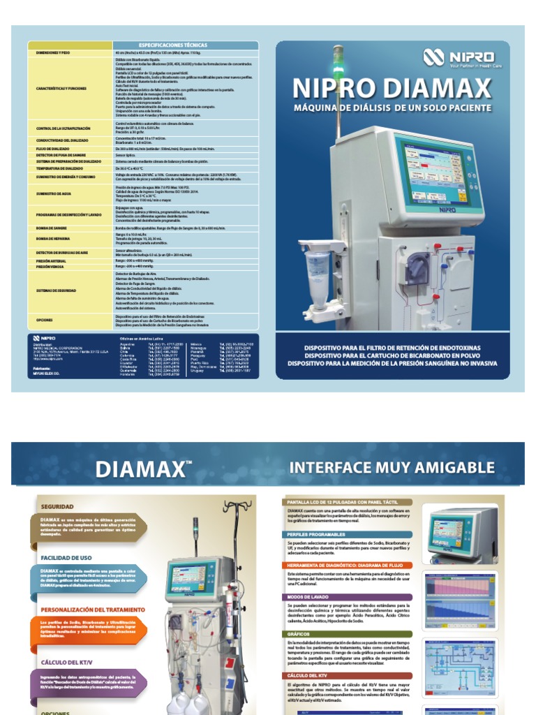 Máquina de Hemodiálisis Nipro Diamax | PDF | Diálisis | Presión sanguínea