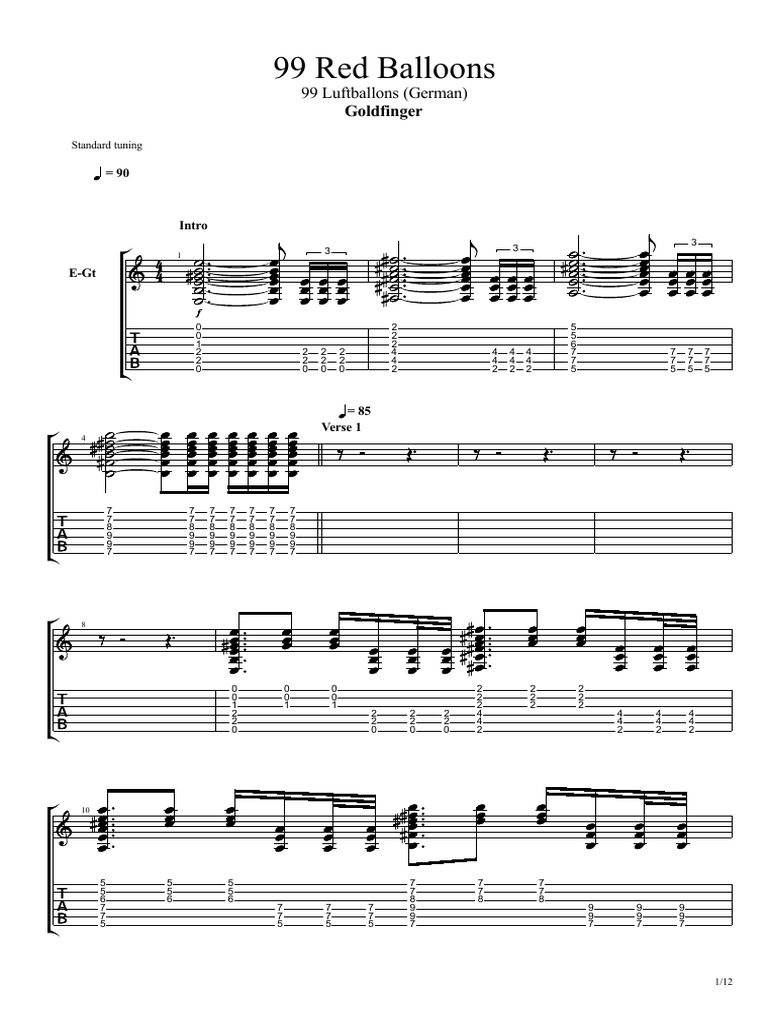 99 Red Balloons Pdf Musical Compositions Songs Written