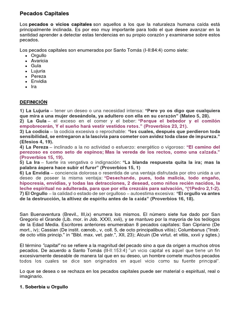 Pecados Capitales y su Significado | PDF | Siete pecados capitales ...