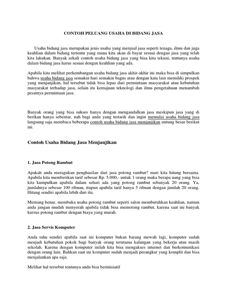 Contoh Peluang Usaha Di Bidang Jasa - Barisan Contoh