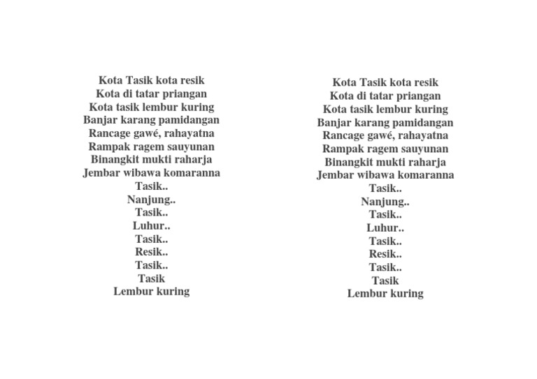 Lirik Lagu Kota Resik Tasikmalaya Kota