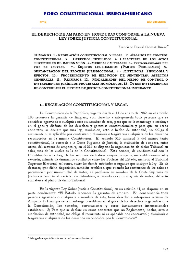 Derecho de Amparo en Honduras | PDF | Mandato | Habeas corpus