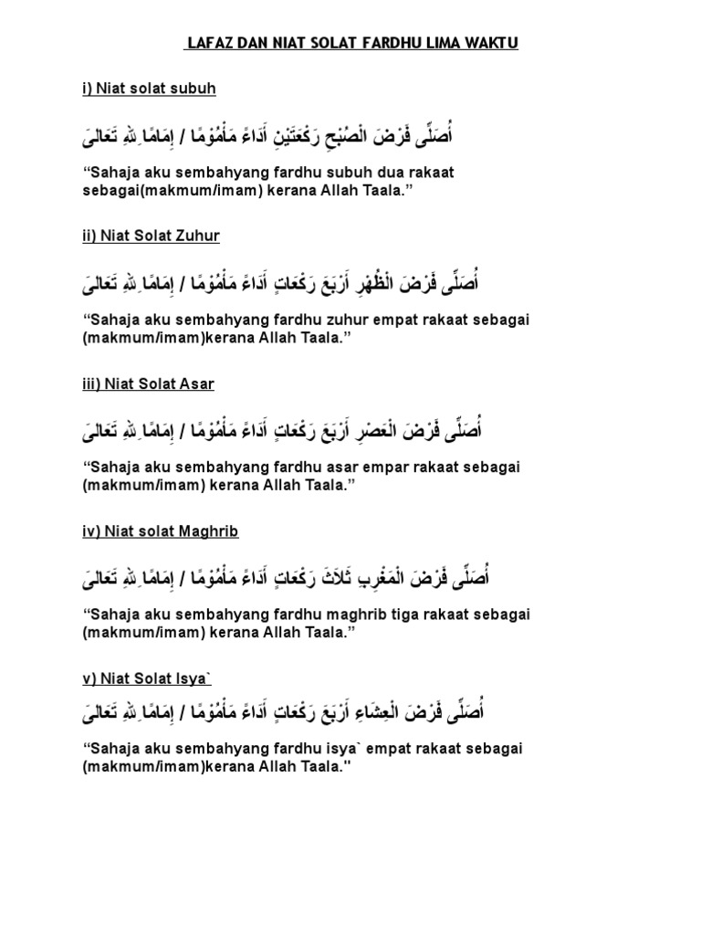 lafaz niat solat fardhu