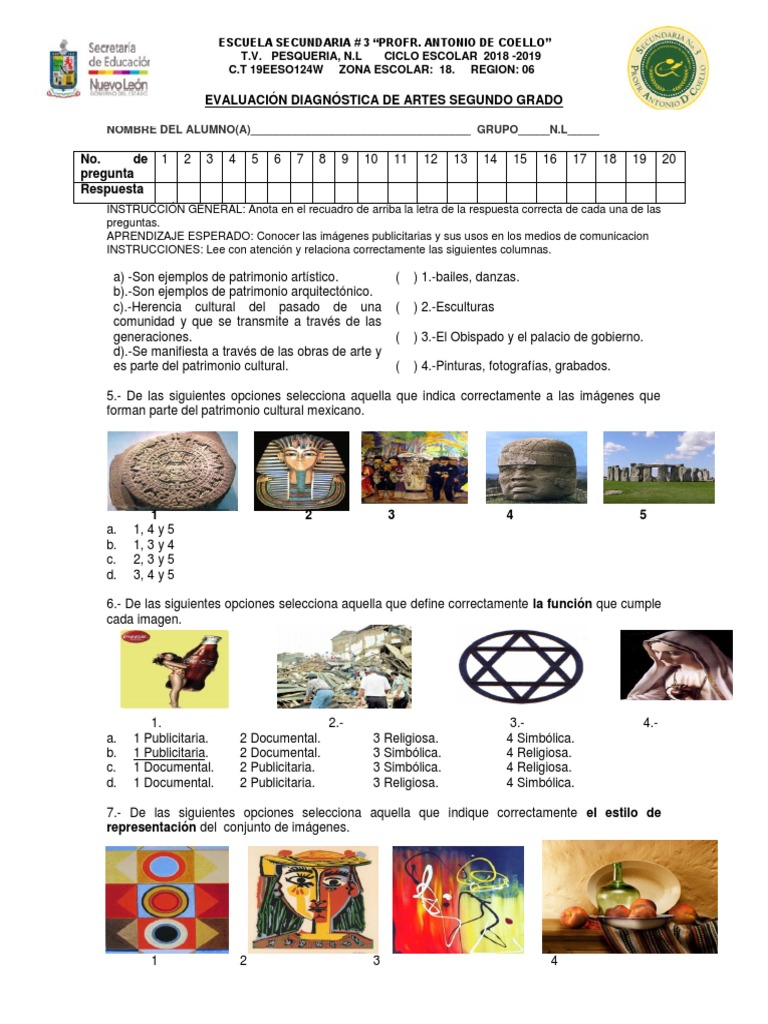 Examen de Diagnostico de Artes Segundo Grado | PDF | Bailes | Clave