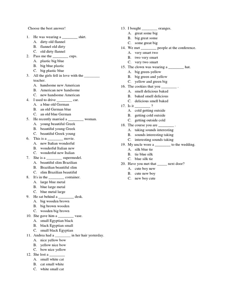 Soal Adjective Clause Clothing Fashion