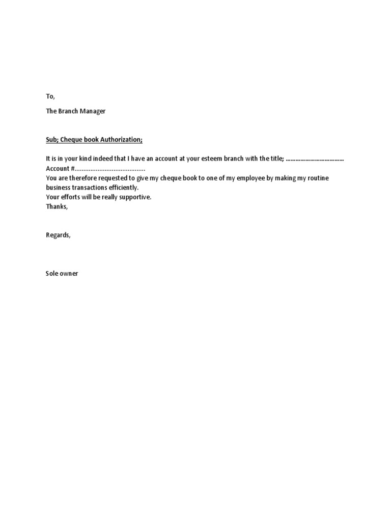 Cheque Book Authorization Letter | PDF