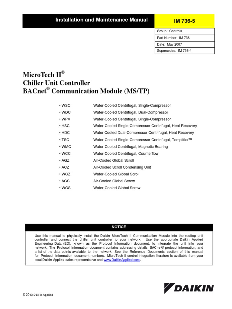 Microtech Ii Chiller Unit Controller Bacnet Communication Module (MS/TP ...