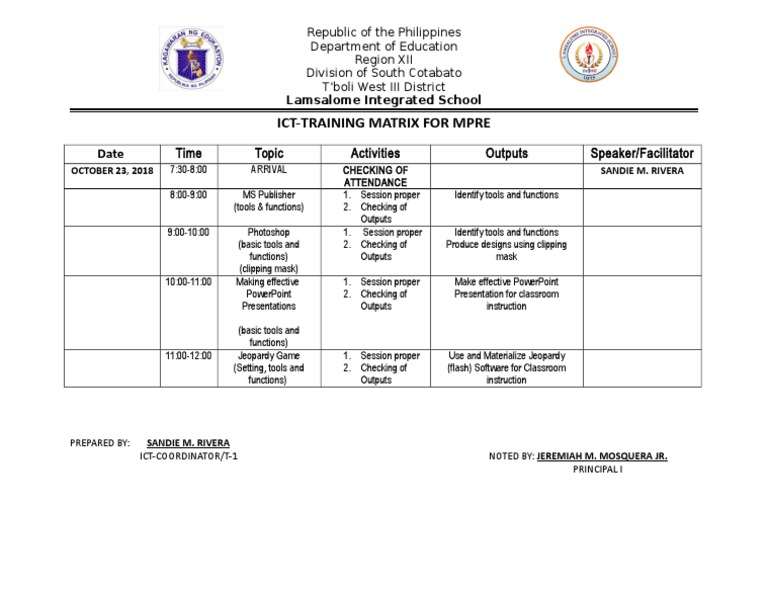 ICT Training Matrix for MPRE | PDF