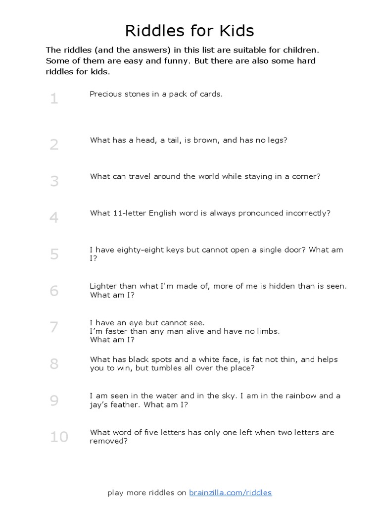 Riddles For Kids PDF | PDF | Sky | Nature