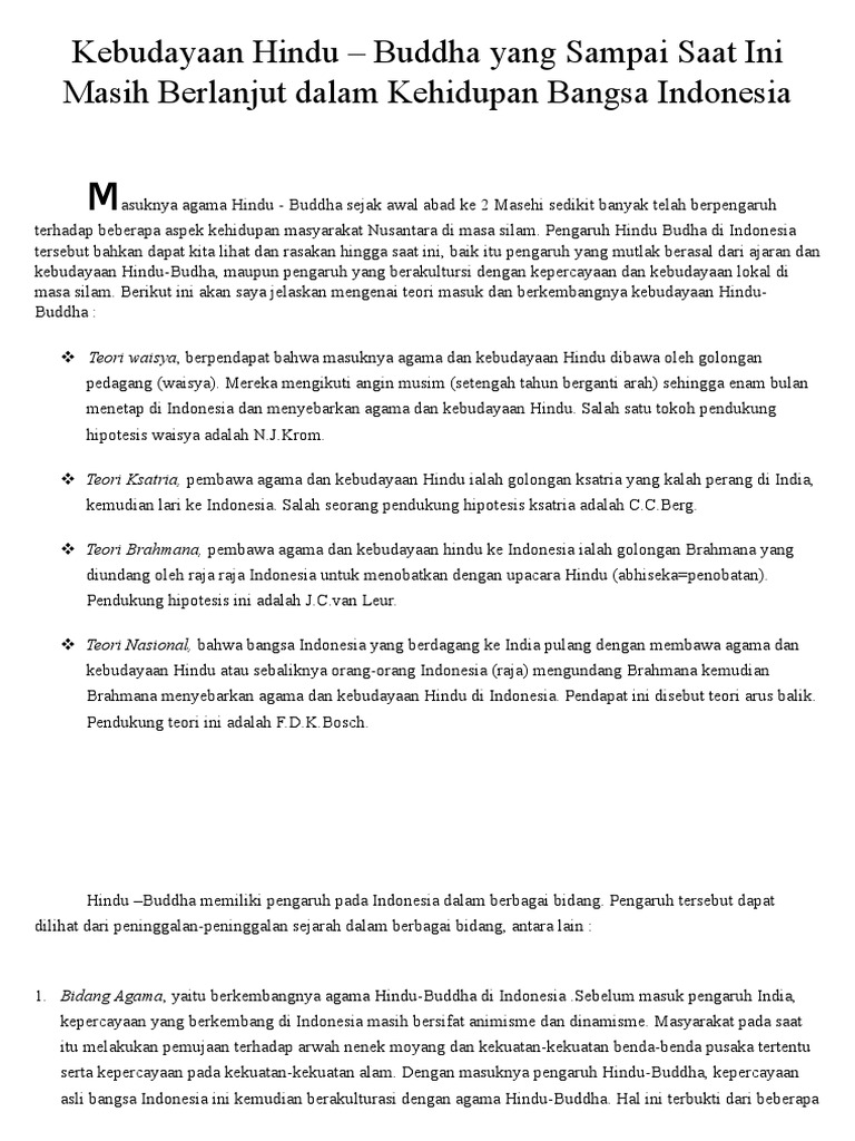 Kebudayaan Hindu Buddha Yang Sampai Saat Ini Masih Berlanjut Dalam Kehidupan Bangsa Indonesia