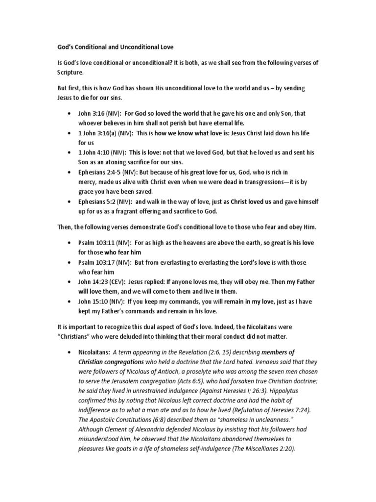 Understanding God's Love: Conditional vs. Unconditional | PDF ...