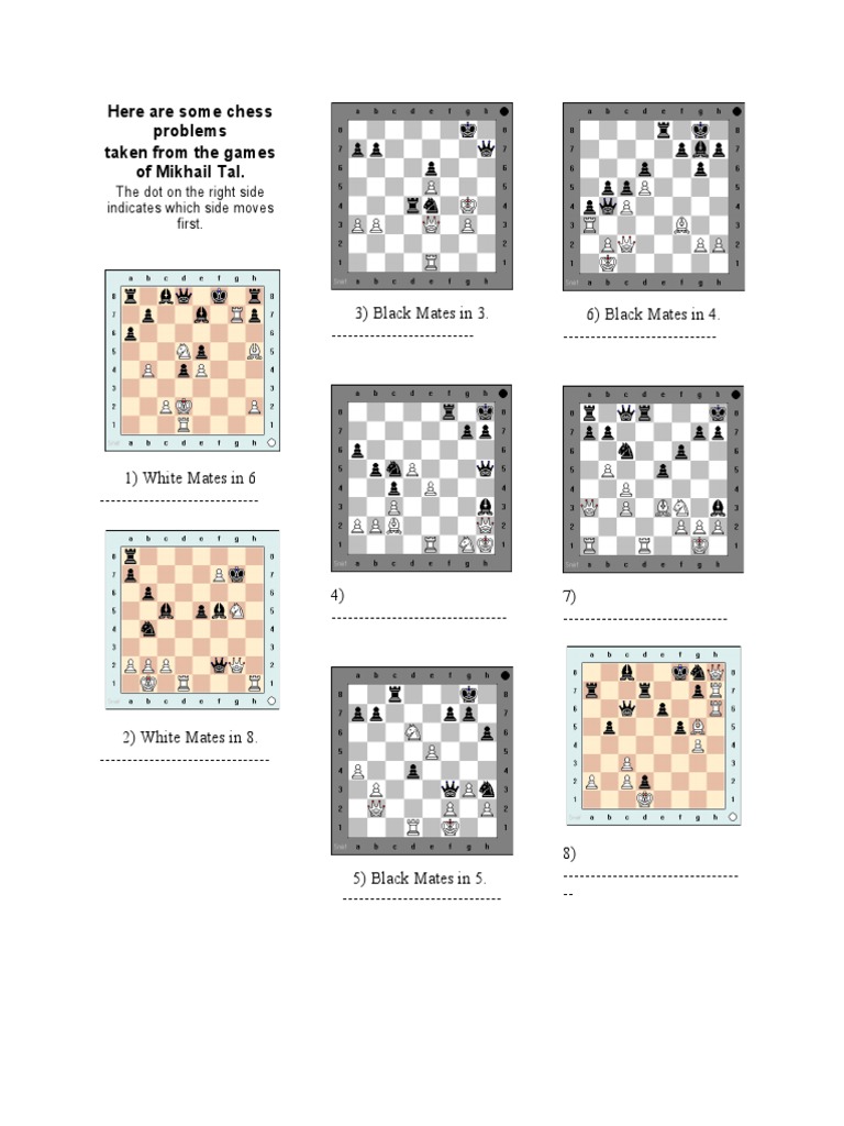 70 Chess Puzzles by Mikhail Tal, PDF, Chess Players