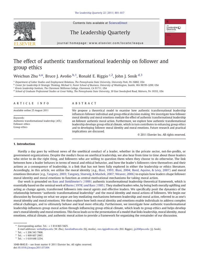 The Effect of Authentic Transformational Leadership On Follower and ...