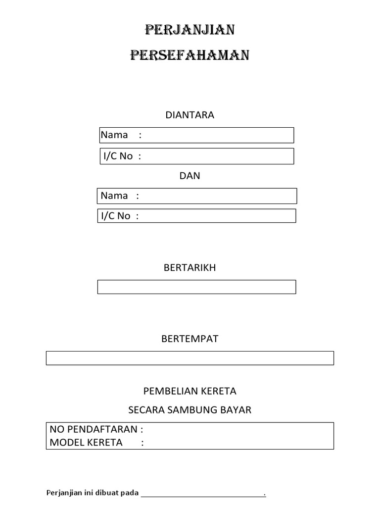 Surat Perjanjian Sewa Beli Kereta  PDF