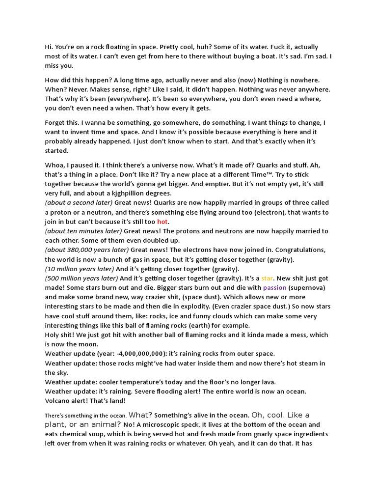 History of the Entire World, i Guess Script Stars Outer Space