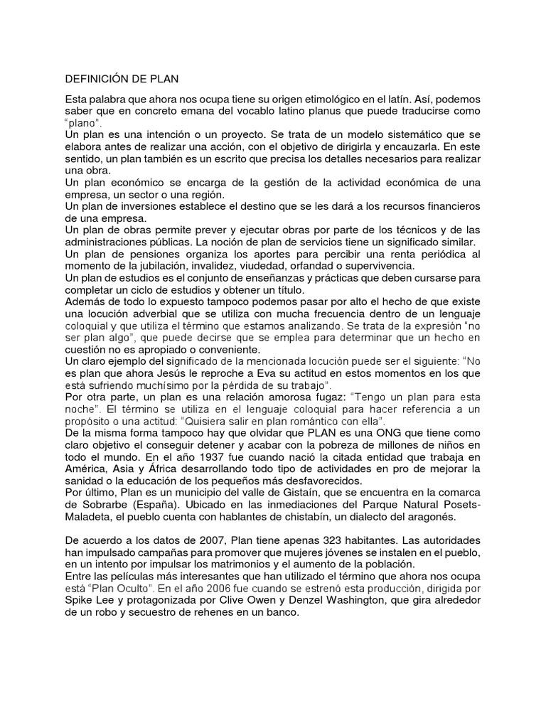 Definición de Plan | Descargar gratis PDF | Teoría | Science