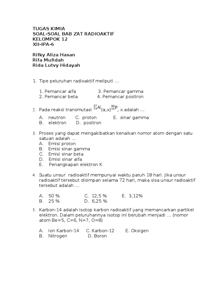 Soal Kimia Radioaktif