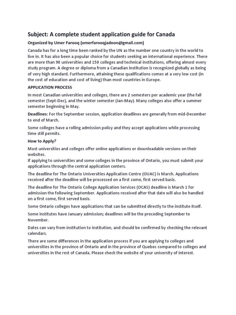 Canada Student Visa Application Guide | PDF | Travel Visa | Test Of ...