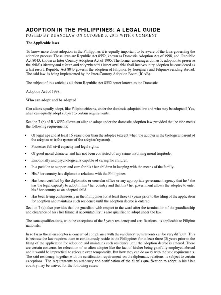 Adoption In The Philippines Pdf Adoption Child Custody