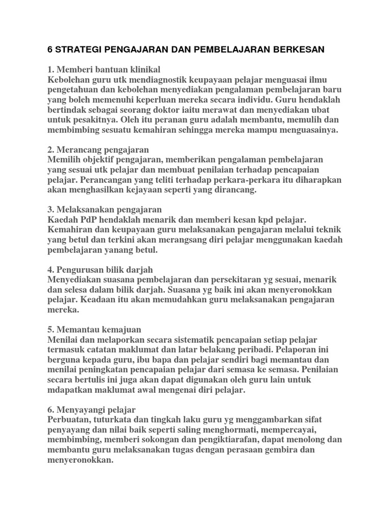6 Strategi Pengajaran Dan Pembelajaran Berkesan Pdf