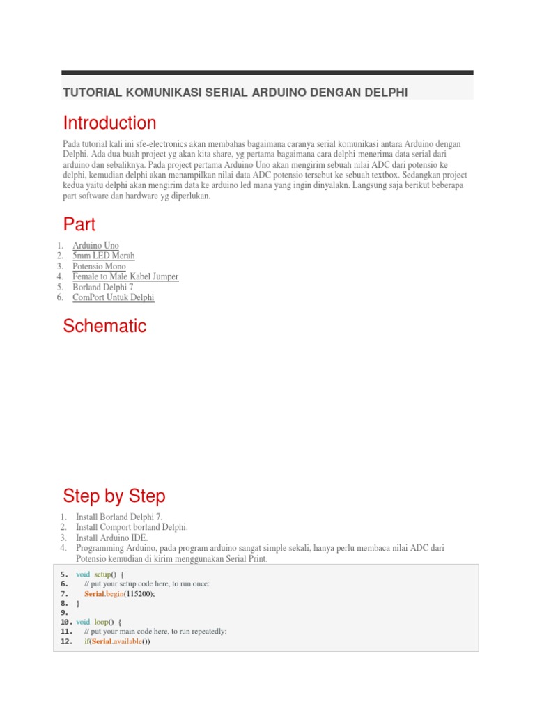 Tutorial Komunikasi Serial Arduino Dengan Delphi | PDF
