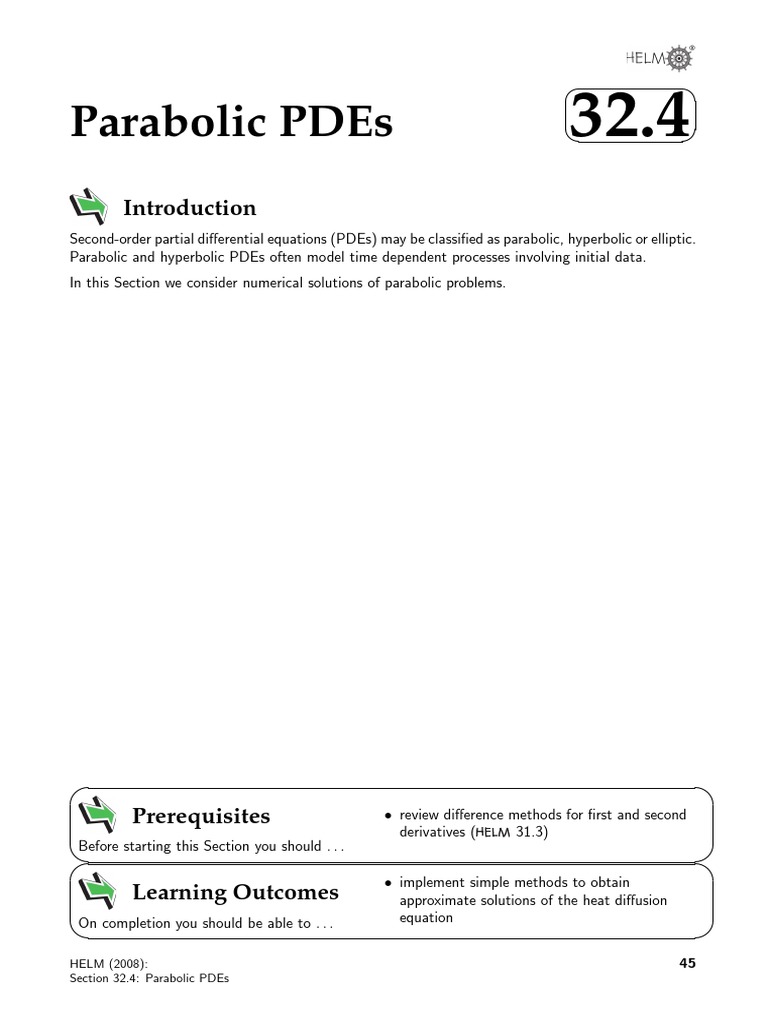 Helm (2008) : Section 32.4: Parabolic Pdes | PDF | Partial Differential ...