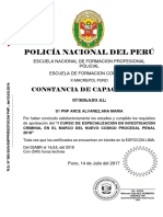 Constancia de Capacitación en Investigación Criminal 2018 PNP Puno