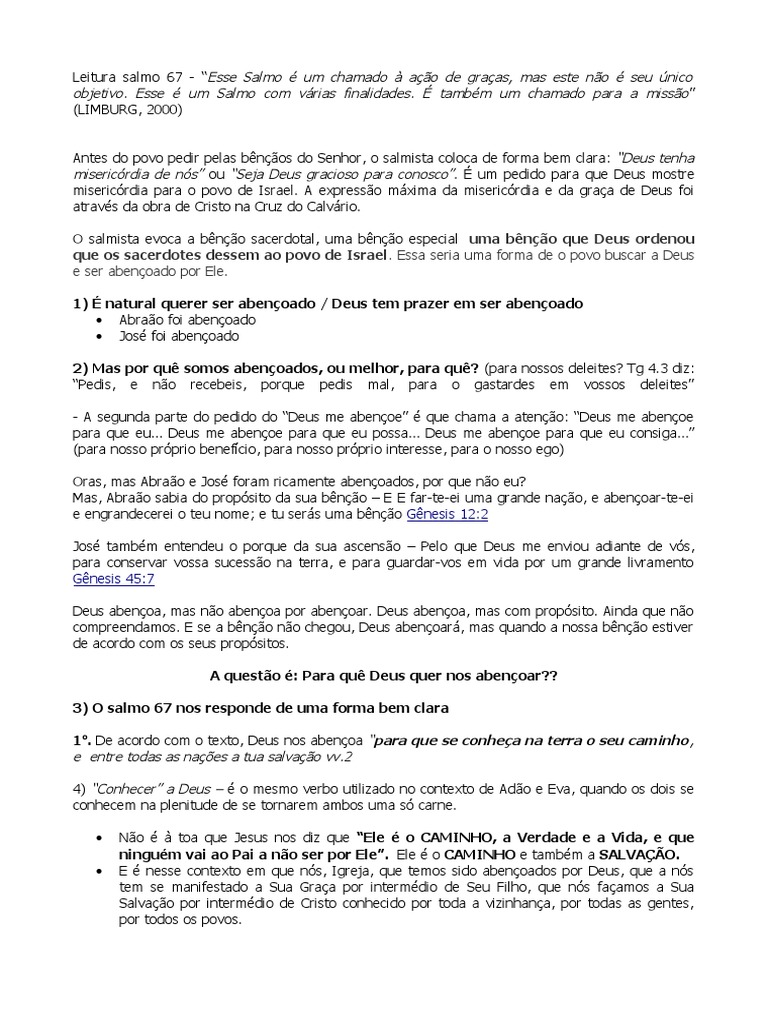 Mensagem Do Salmo 67 Download Grátis Pdf Bênção Salmos