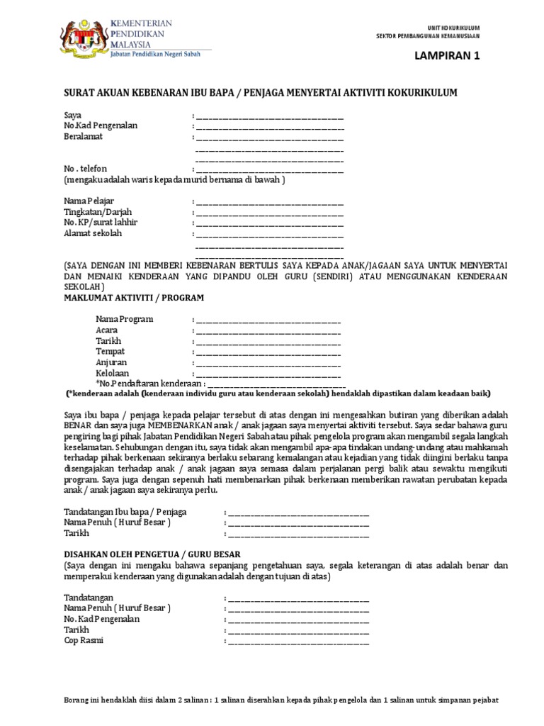Surat Akuan Kebenaran Ibu Bapa | Pdf