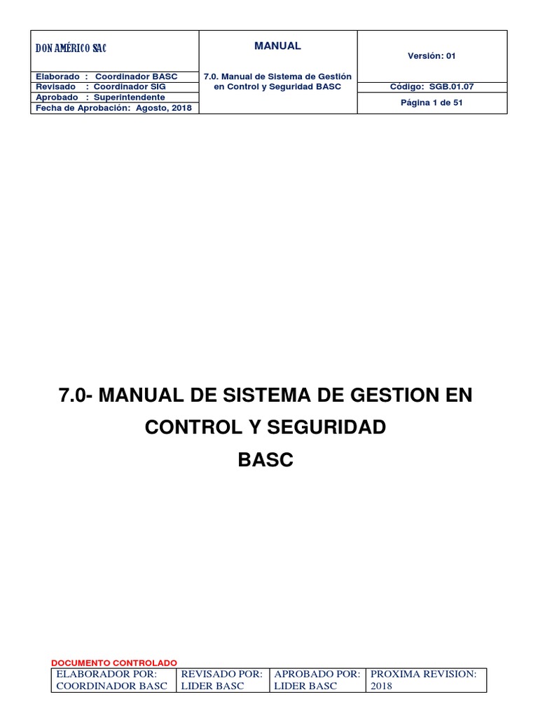 Manual de Gestión en Control BASC | PDF | Liderazgo | Contralor