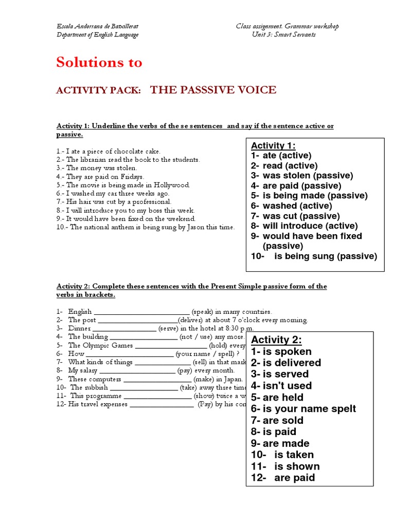 Passive Voice Grammar Workshop | PDF | Skylab