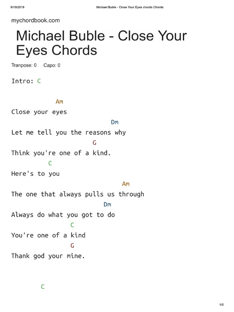 Michael Buble Close Your Eyes Chords Chords PDF PDF