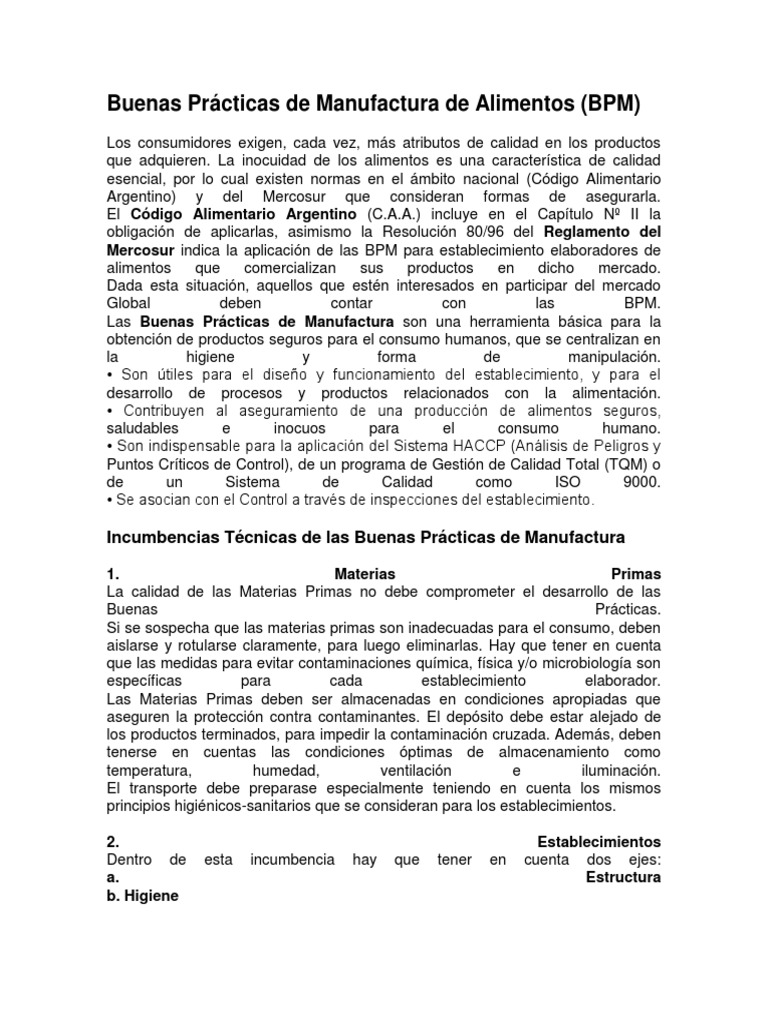 BPM en la Industria Alimentaria | PDF | Alimentos | Agua