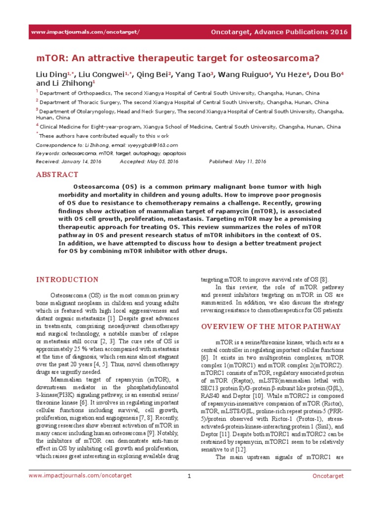 MTOR An Attractive Therapeutic Target For Osteosarcoma? | PDF ...