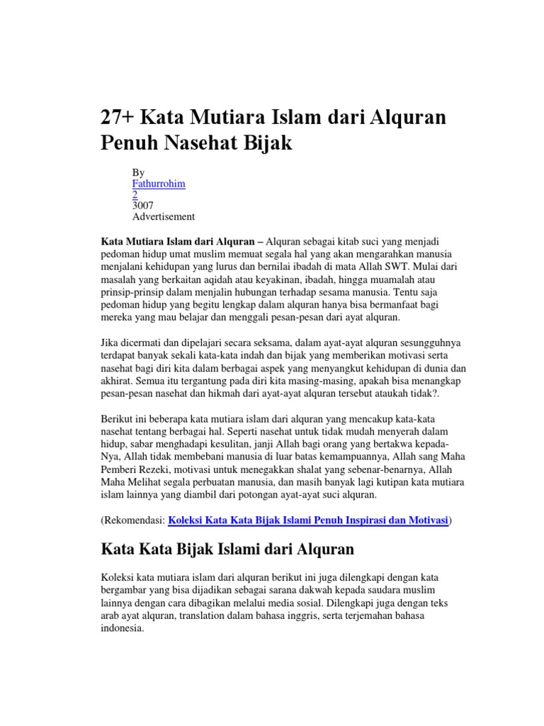 Koleksi Kata Kata Motivasi Islam Dalam Al Quran